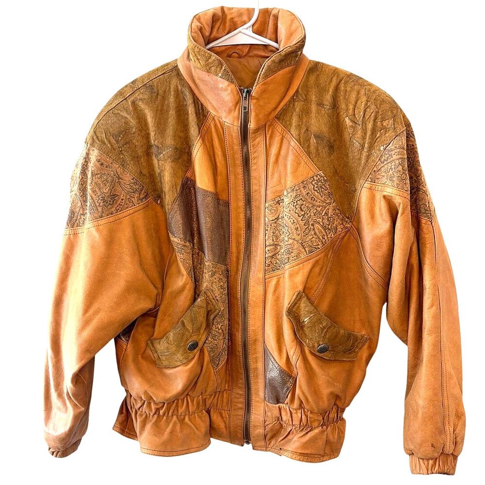 Vintage Winlit Genuine Leather Jacket Small Brown Suede Detail Western Cowgirl